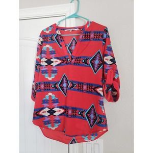 Collective concepts red aztec blouse